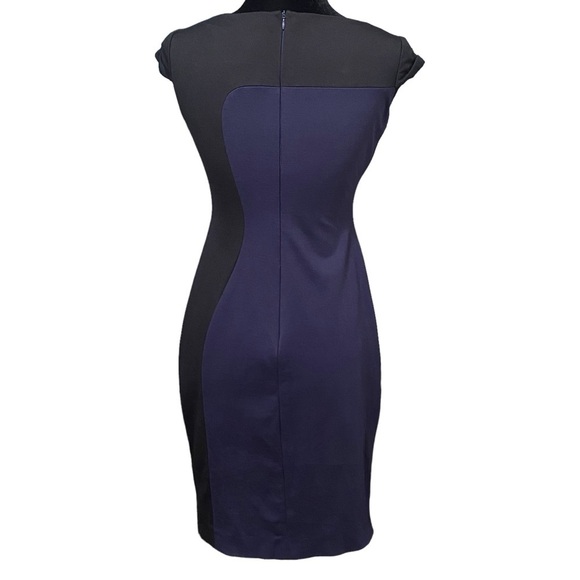 Elie Tahari Sheath Dress Size 4 Navy Black Colorblock Mod Cocktail Party - Picture 4 of 7